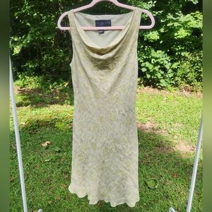 August Silk Green Sheath Midi Dress Cowl Neck Sleeveless